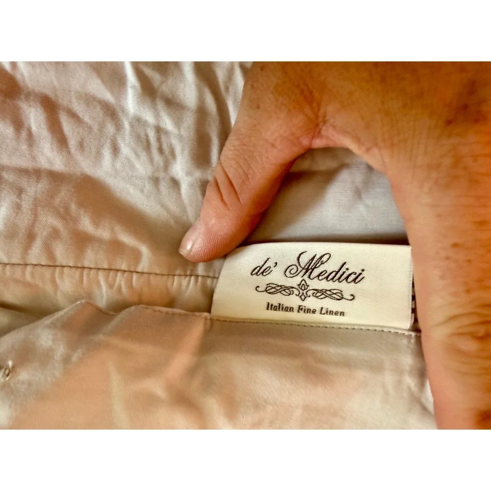 De Medici Fine Italian Luxe King Duvet Cover Light Grey Hemstitch Linen Bedding